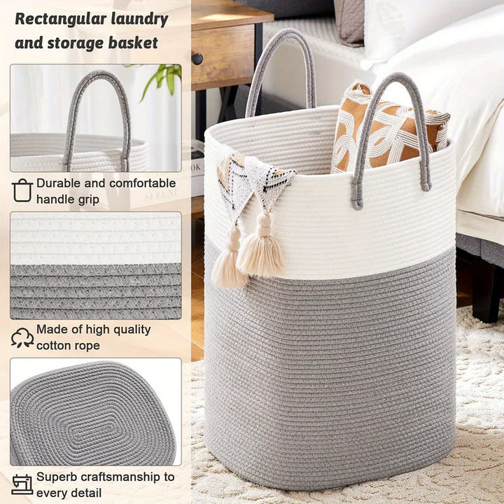 Extra Large Woven Laundry Basket | Two-Tone Rope Design