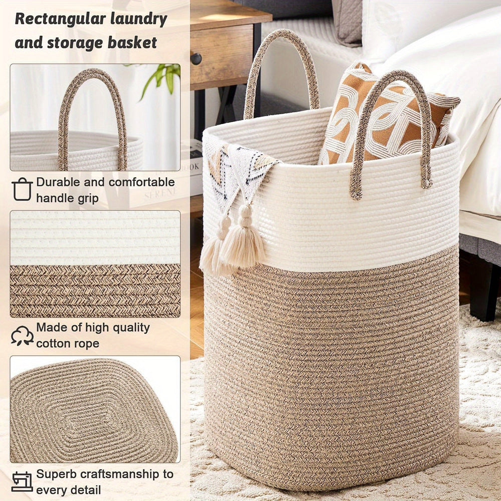 Extra Large Woven Laundry Basket | Two-Tone Rope Design
