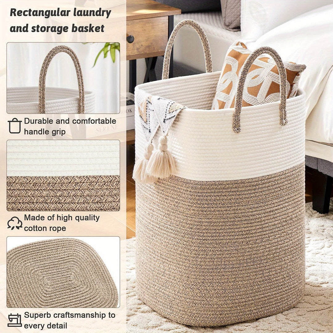 Extra Large Woven Laundry Basket | Two-Tone Rope Design