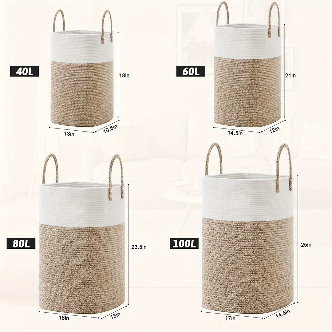 Extra Large Woven Laundry Basket | Two-Tone Rope Design