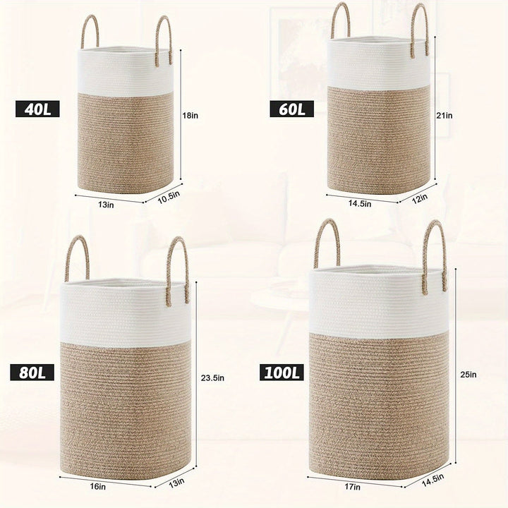 Extra Large Woven Laundry Basket | Two-Tone Rope Design