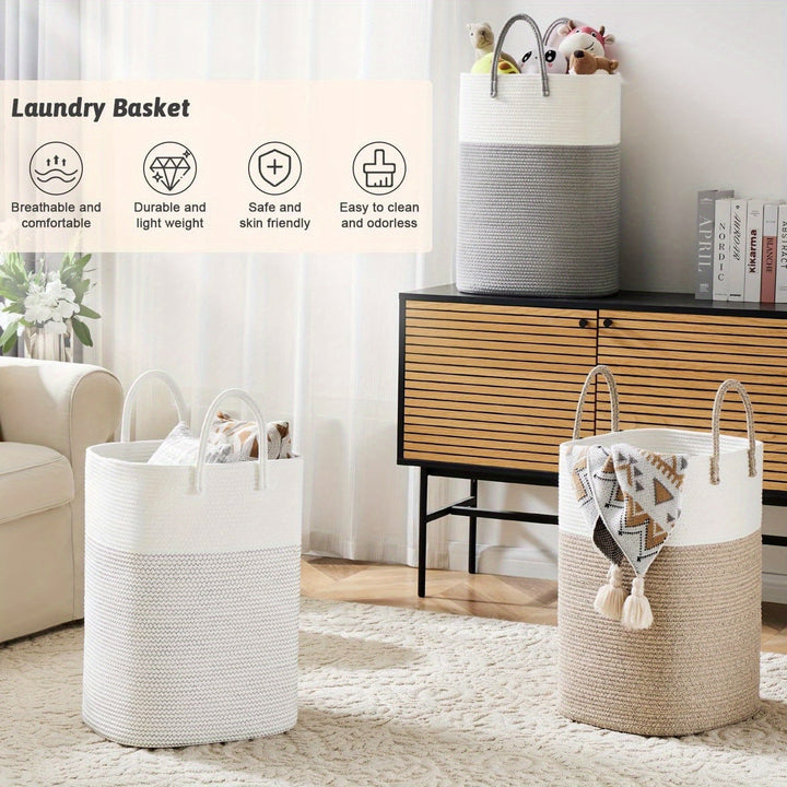 Extra Large Woven Laundry Basket | Two-Tone Rope Design