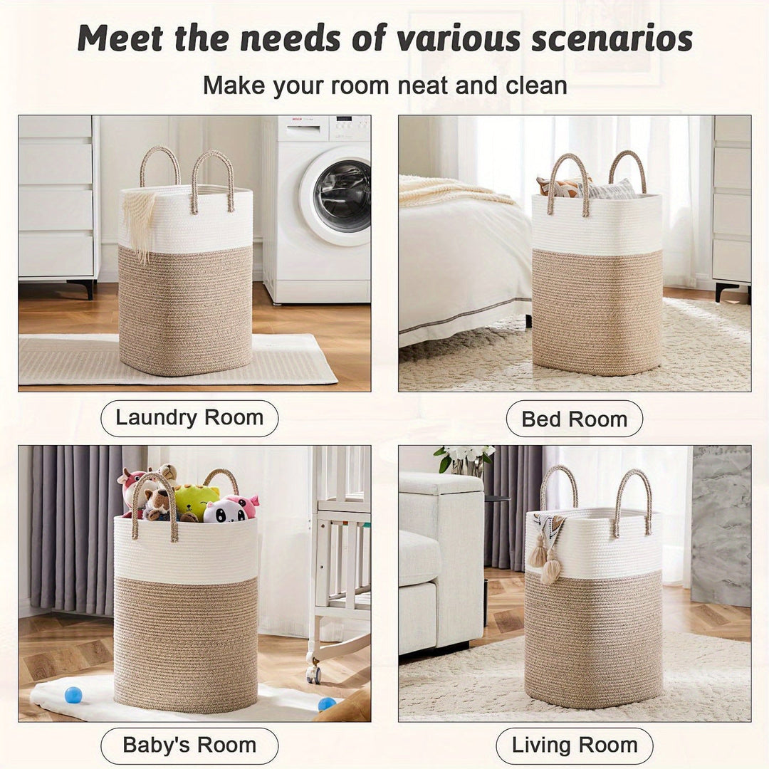 Extra Large Woven Laundry Basket | Two-Tone Rope Design