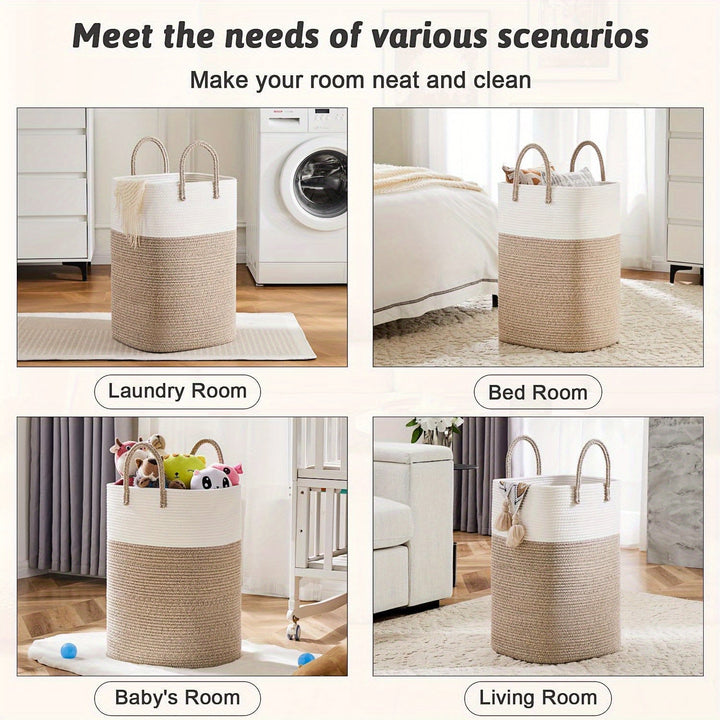 Extra Large Woven Laundry Basket | Two-Tone Rope Design