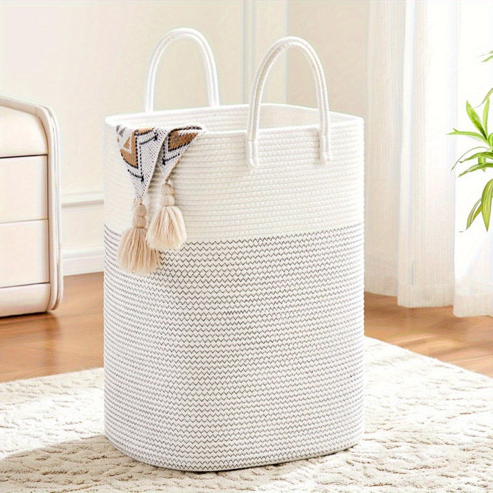 Extra Large Woven Laundry Basket | Two-Tone Rope Design