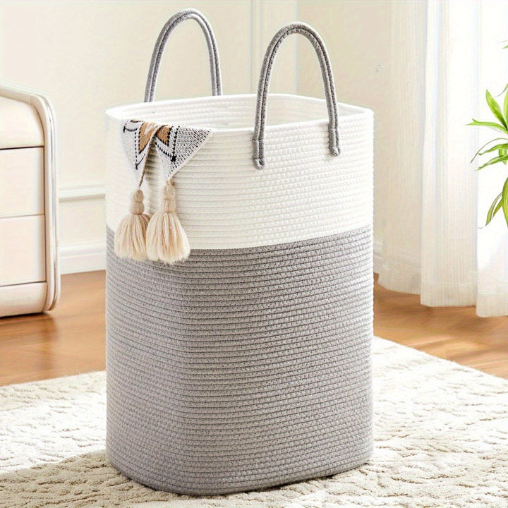 Extra Large Woven Laundry Basket | Two-Tone Rope Design