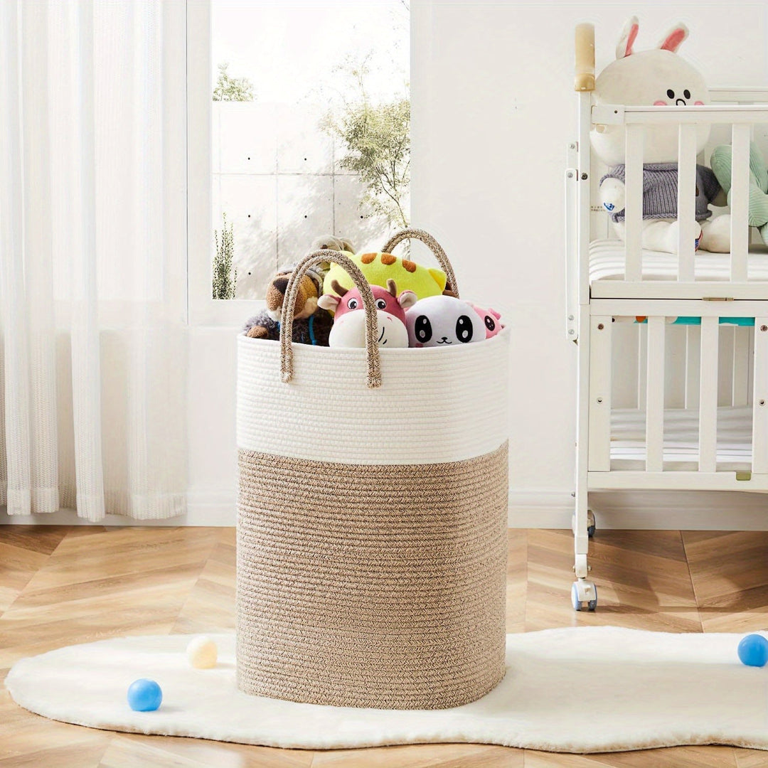 Extra Large Woven Laundry Basket | Two-Tone Rope Design