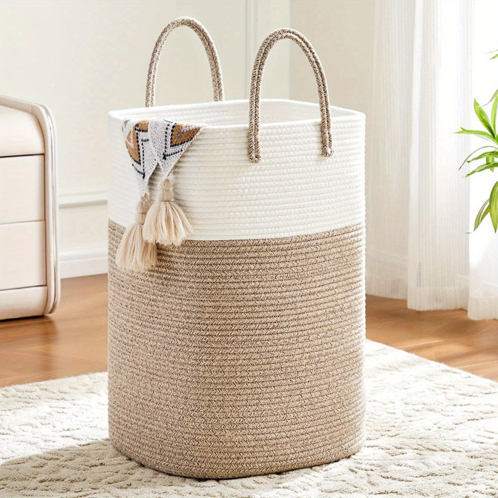 Extra Large Woven Laundry Basket | Two-Tone Rope Design