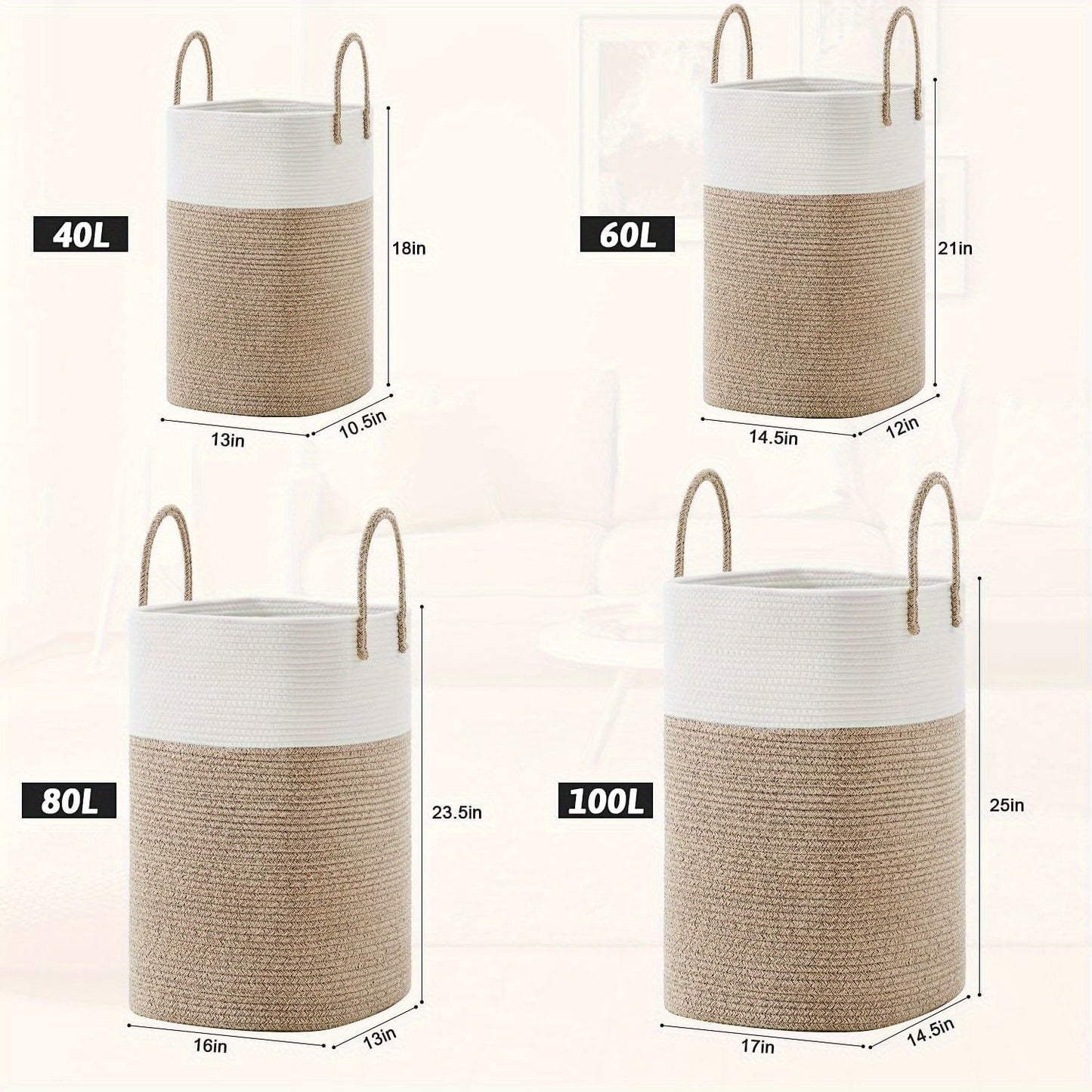 Extra Large Woven Laundry Basket | Two-Tone Rope Design