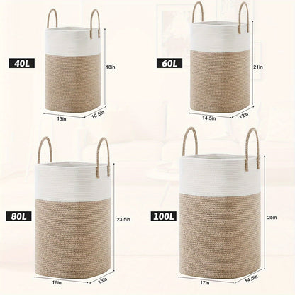 Extra Large Woven Laundry Basket | Two-Tone Rope Design