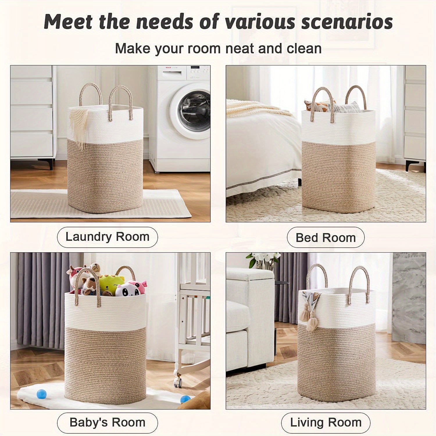 Extra Large Woven Laundry Basket | Two-Tone Rope Design