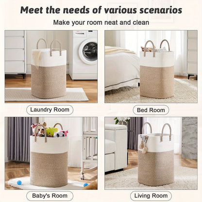 Extra Large Woven Laundry Basket | Two-Tone Rope Design