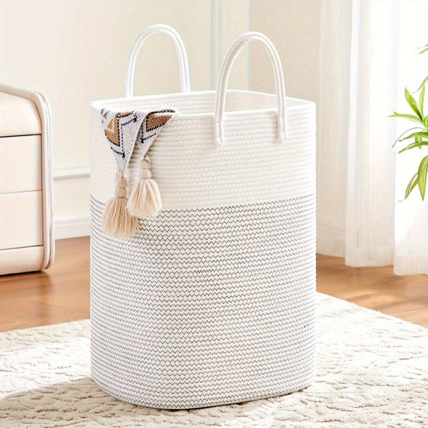 Extra Large Woven Laundry Basket | Two-Tone Rope Design