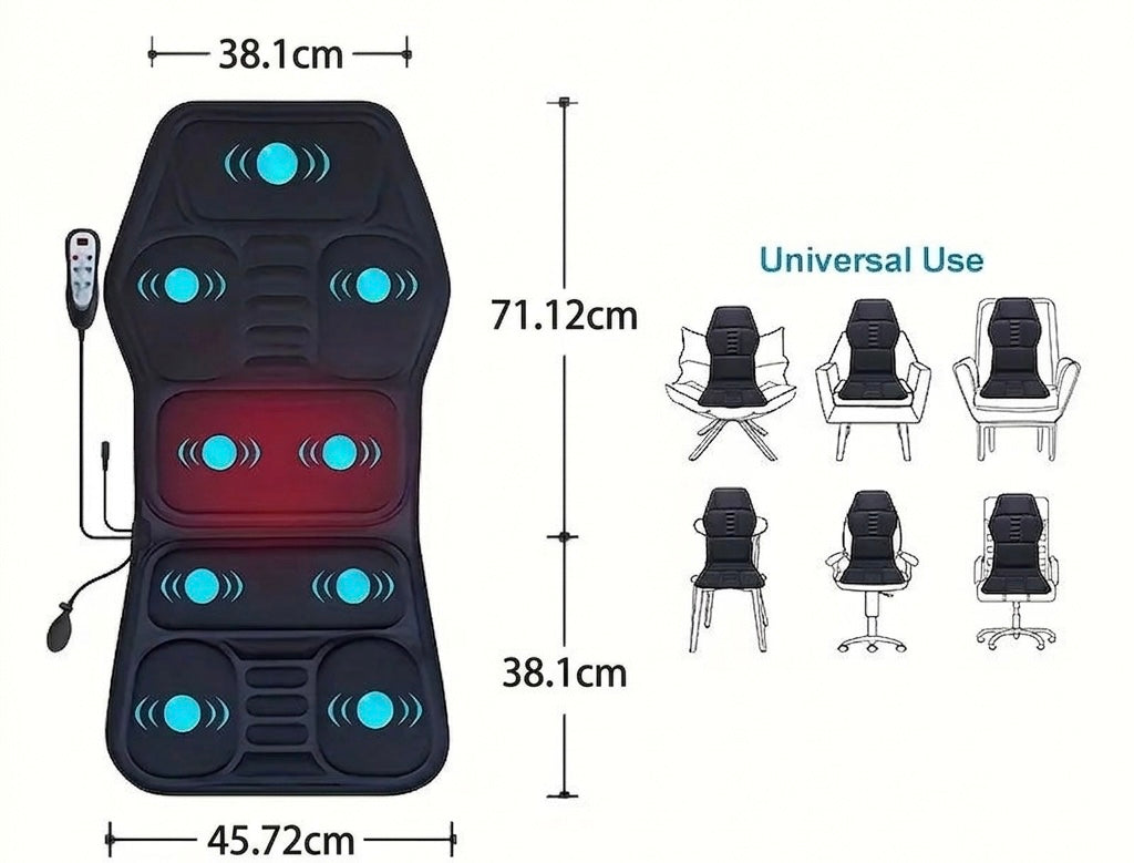 Heated Back Massager for Chair | 9 Vibration Motors | Shiatsu | Remote Control | Heat & Vibration