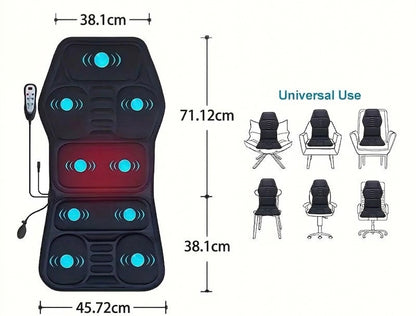 Heated Back Massager for Chair | 9 Vibration Motors | Shiatsu | Remote Control | Heat & Vibration
