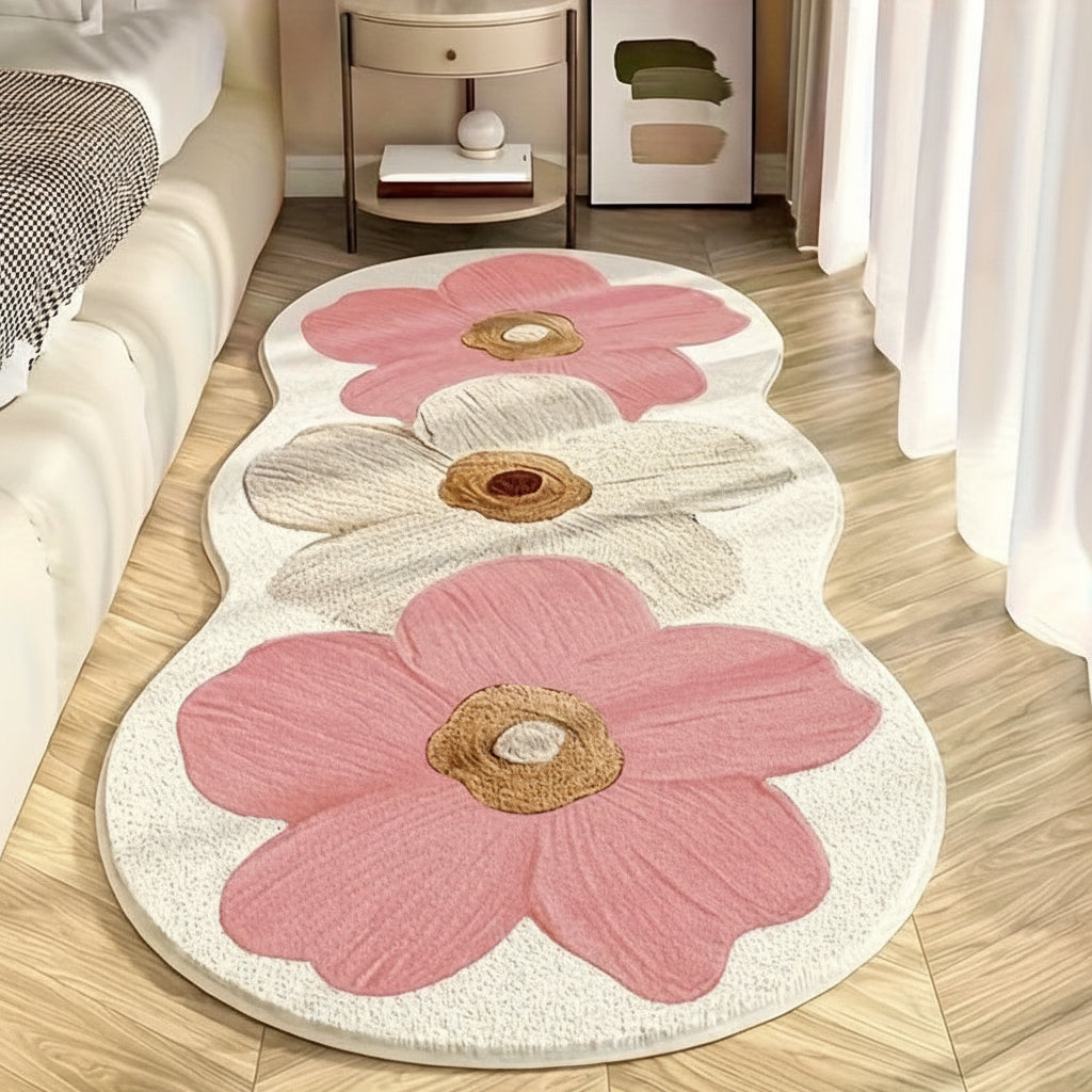 Floral Area Rug Wavy Edge Floor Mat Non-Slip Backing Soft 1