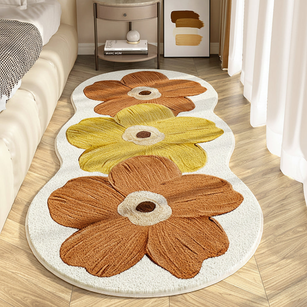 Floral Area Rug Wavy Edge Floor Mat Non-Slip Backing Soft 2