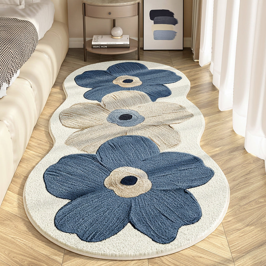 Floral Area Rug Wavy Edge Floor Mat Non-Slip Backing Soft 4