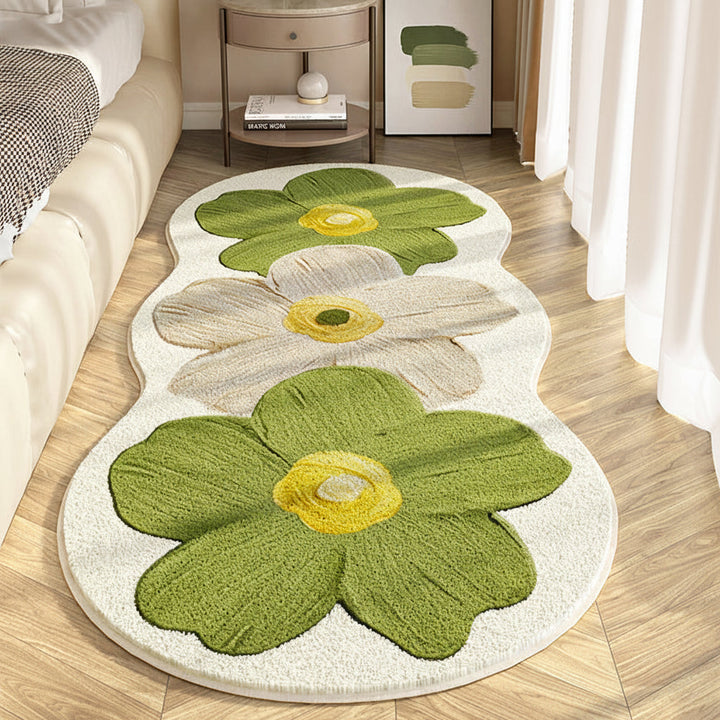 Floral Area Rug Wavy Edge Floor Mat Non-Slip Backing Soft 5