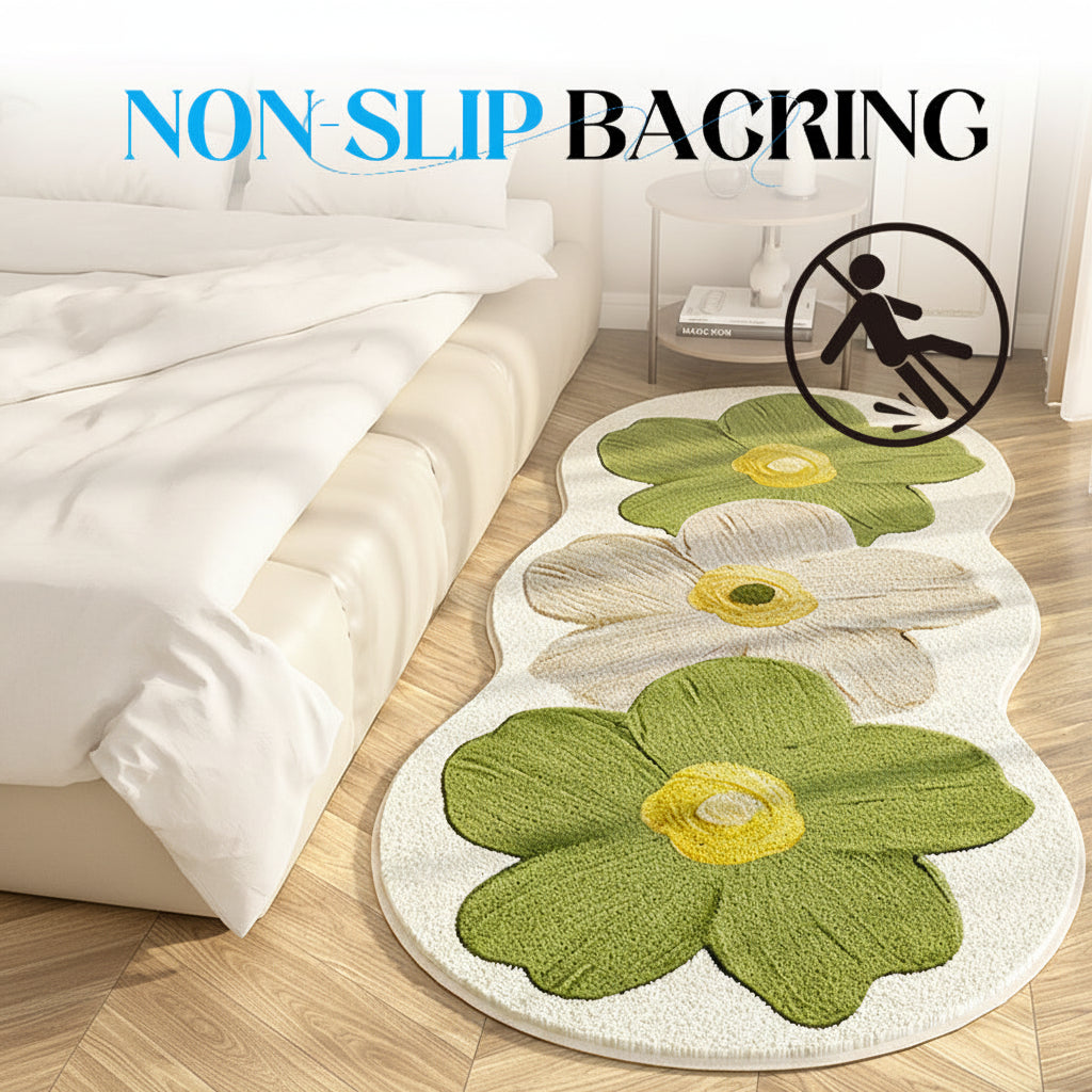 Floral Area Rug Wavy Edge Floor Mat Non-Slip Backing Soft 7