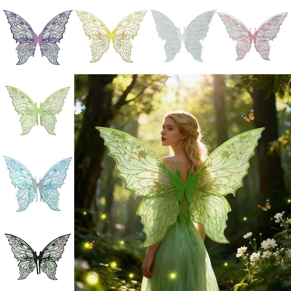 Fairy Wings Costume Props | Sheer Organza Butterfly Design | Flexible Rust-Proof Wire Frame with Elastic Shoulder Straps