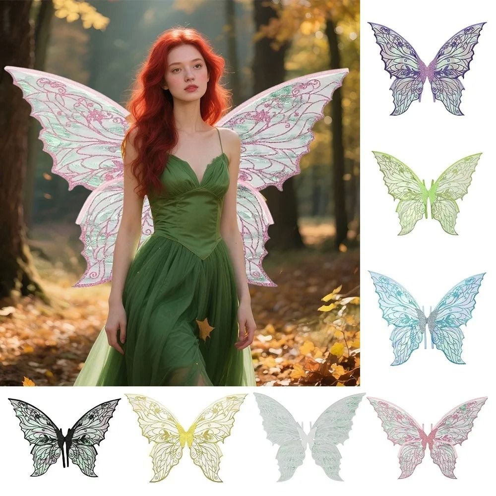 Fairy Wings Costume Props | Sheer Organza Butterfly Design | Flexible Rust-Proof Wire Frame with Elastic Shoulder Straps