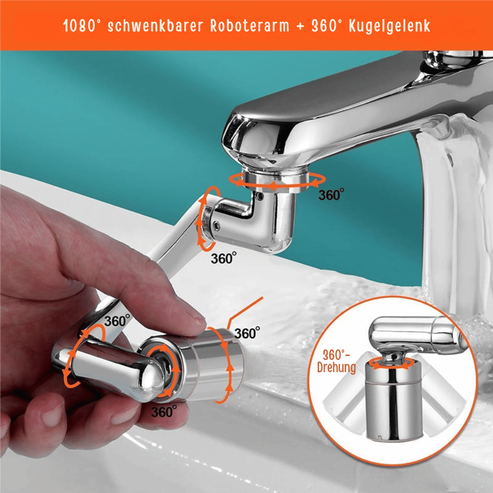 Faucet Adapter with 1080° Swivel Arm | Chrome Rotating Extension Design