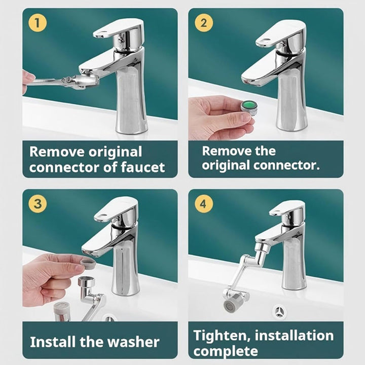 Faucet Adapter with 1080° Swivel Arm | Chrome Rotating Extension Design