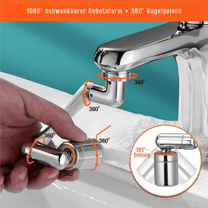 Faucet Adapter with 1080° Swivel Arm | Chrome Rotating Extension Design