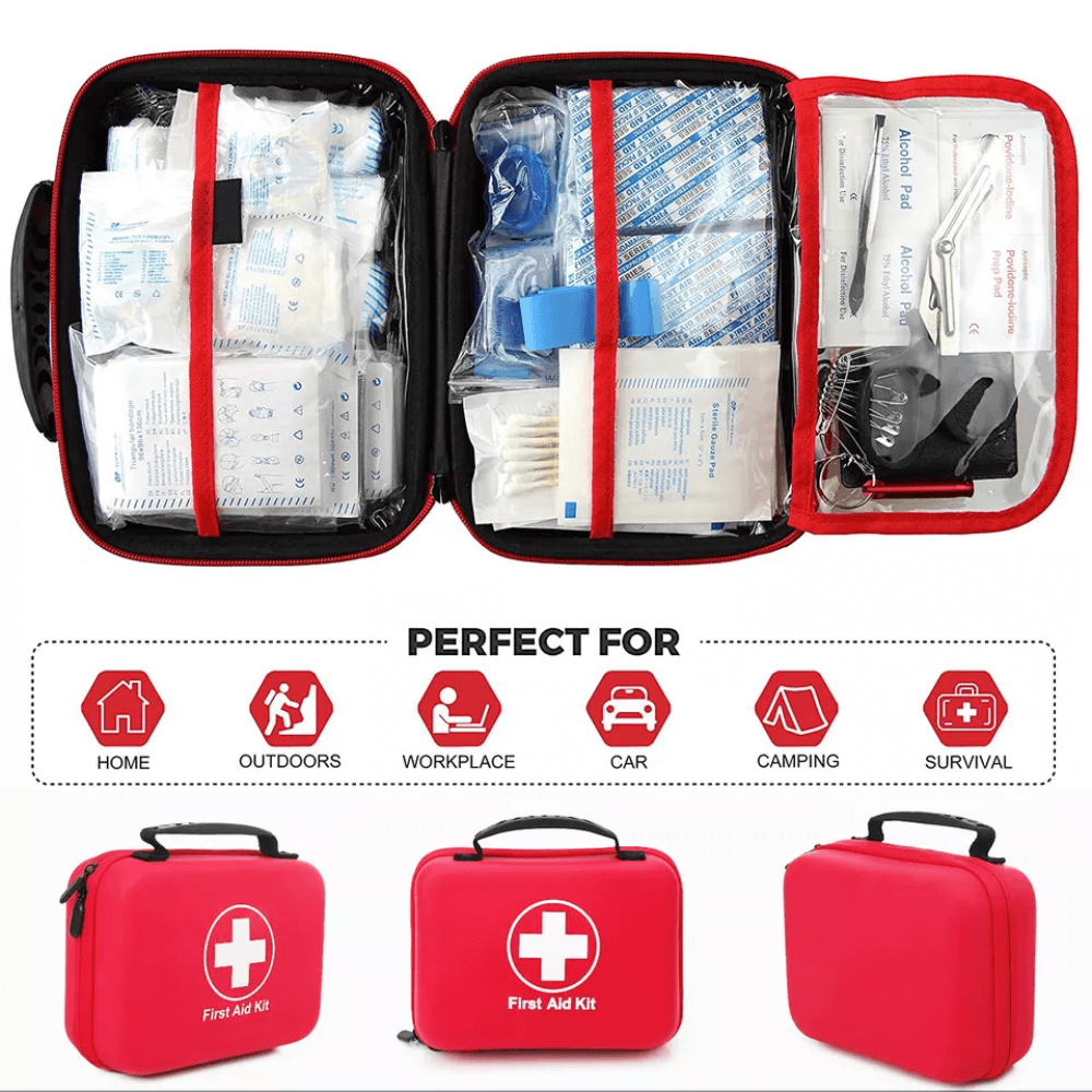 First Aid Kit 110 Pieces | Home, Car &amp; Travel Emergency Bag | Bandages, Tourniquets, CPR Mask &amp; Scissors Included