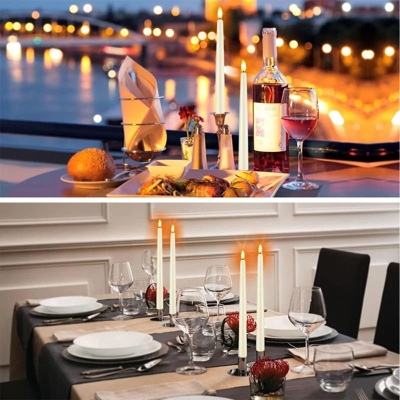 Flameless LED Taper Candles | 12-Piece Set with Realistic Flicker | Battery-Operated, Reusable &amp; Drip-Free Safety
