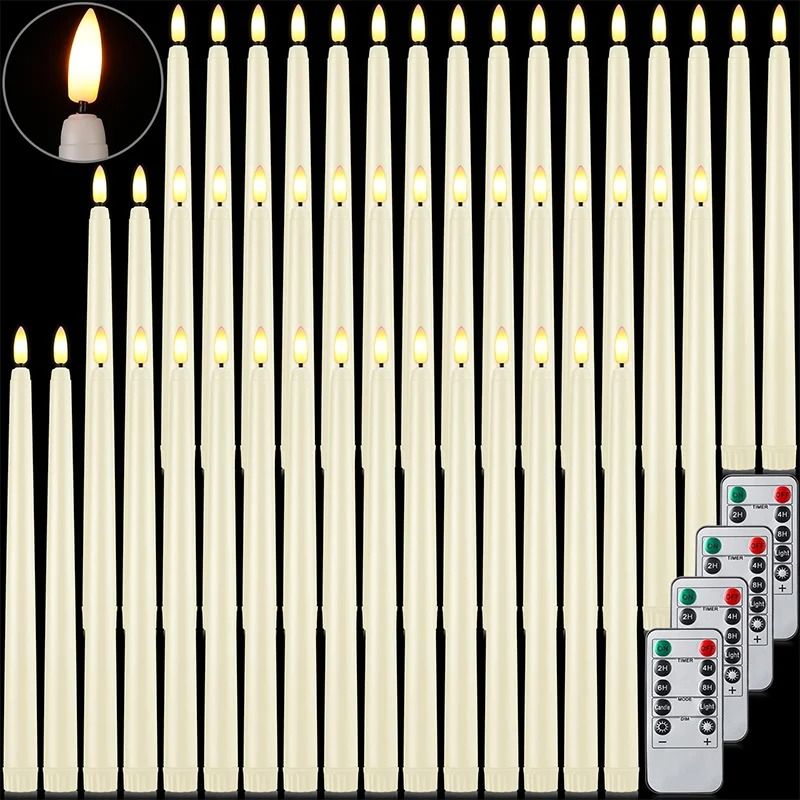 Flameless LED Taper Candles | 12-Piece Set with Realistic Flicker | Battery-Operated, Reusable &amp; Drip-Free Safety