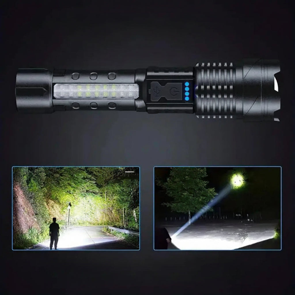 Tactical Flashlight 5000 Lumen | USB Rechargeable, 2600 mAh, 1000 m Range | Waterproof IP64, Shockproof Aluminium Body 3