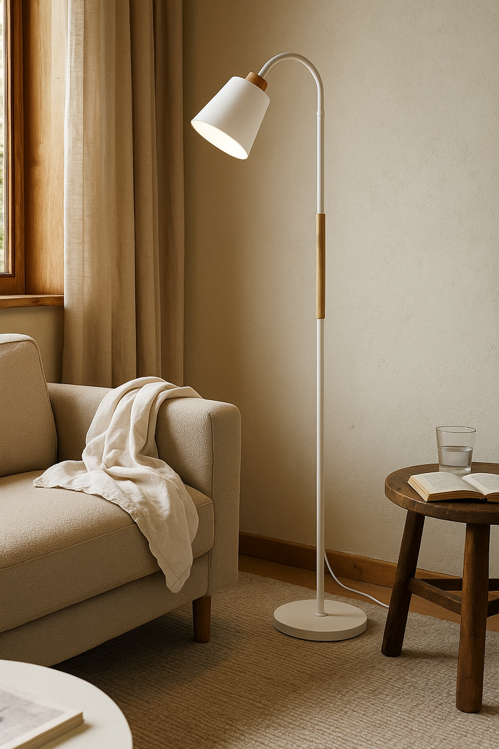 Adjustable Floor Lamp Wood and Metal 120-160 cm | Curved or Straight, Black or White | Tilt and Swivel Head for Reading 6