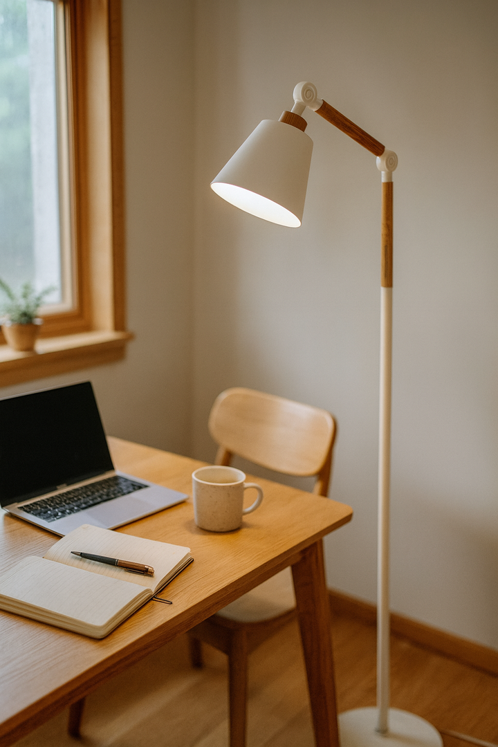 Adjustable Floor Lamp Wood and Metal 120-160 cm | Curved or Straight, Black or White | Tilt and Swivel Head for Reading 7