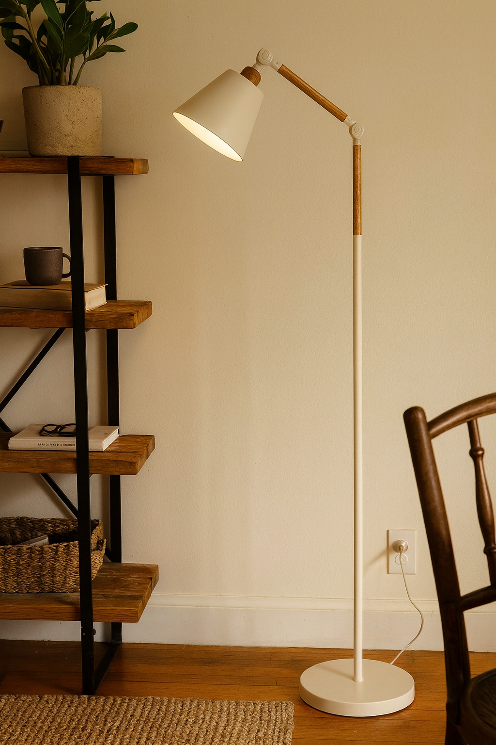 Adjustable Floor Lamp Wood and Metal 120-160 cm | Curved or Straight, Black or White | Tilt and Swivel Head for Reading 8