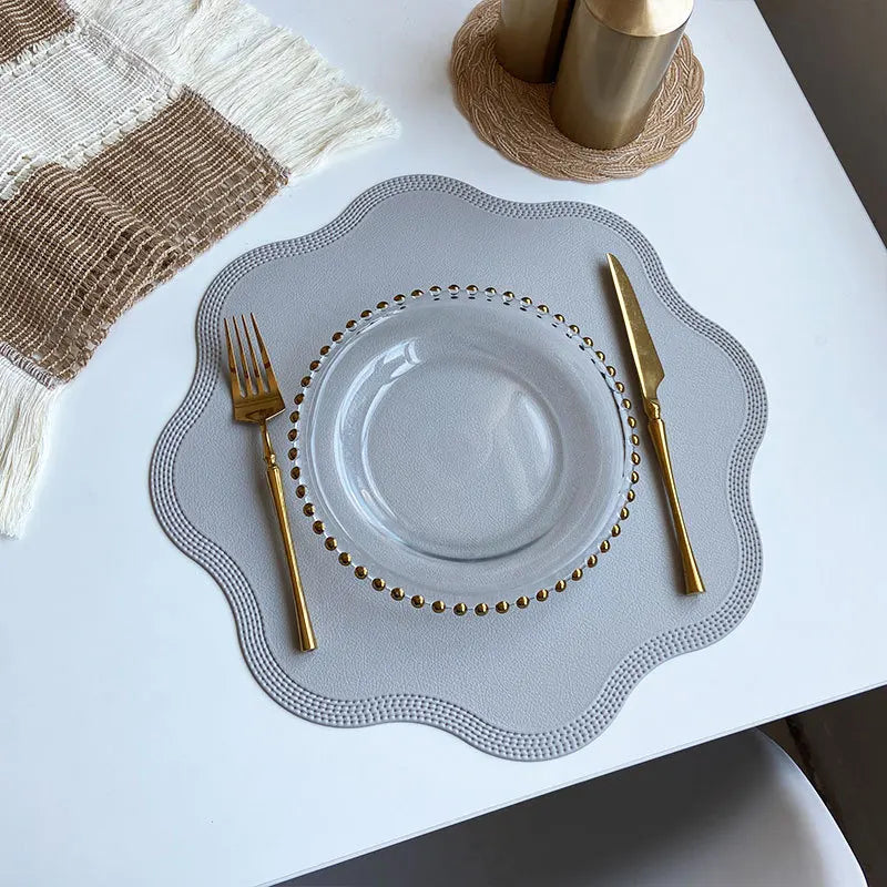 FloraMat | Luxury Round Faux Leather Placemats | Embossed Flower Design 0