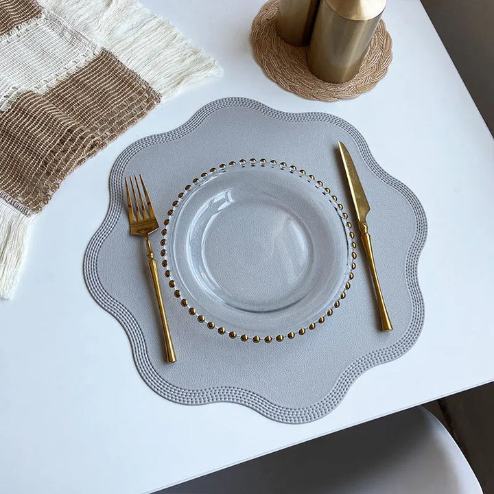 FloraMat | Luxury Round Faux Leather Placemats | Embossed Flower Design 0