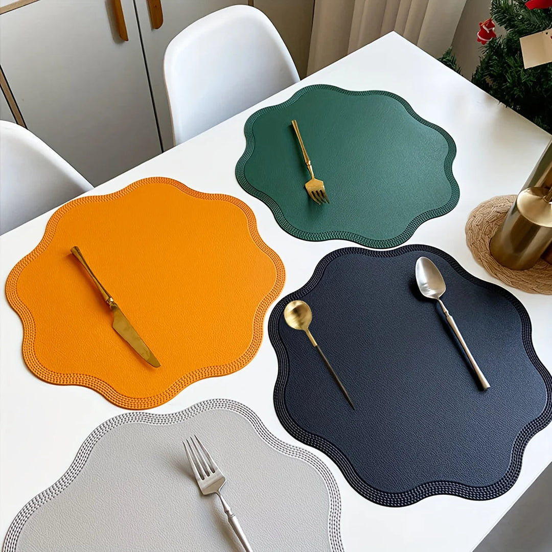 FloraMat | Luxury Round Faux Leather Placemats | Embossed Flower Design 1