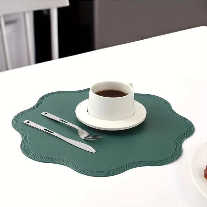 FloraMat | Luxury Round Faux Leather Placemats | Embossed Flower Design 3