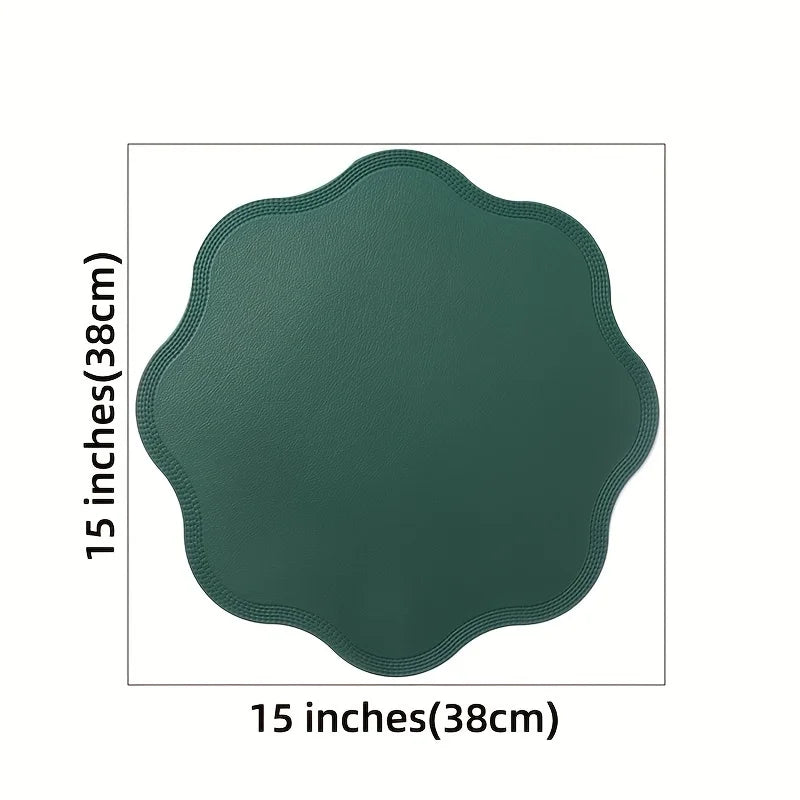 FloraMat | Luxury Round Faux Leather Placemats | Embossed Flower Design 4