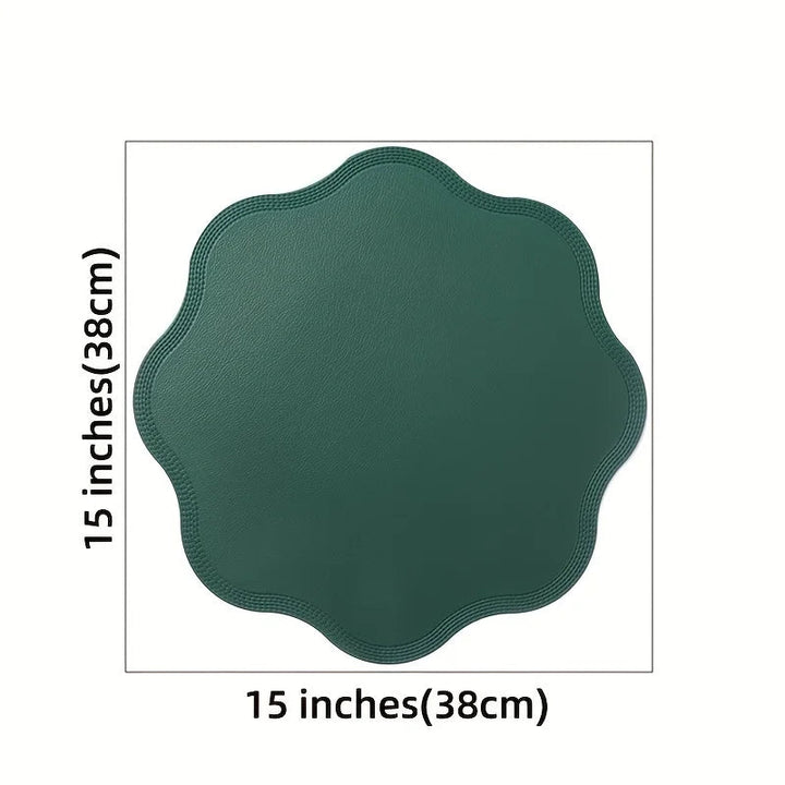 FloraMat | Luxury Round Faux Leather Placemats | Embossed Flower Design 4