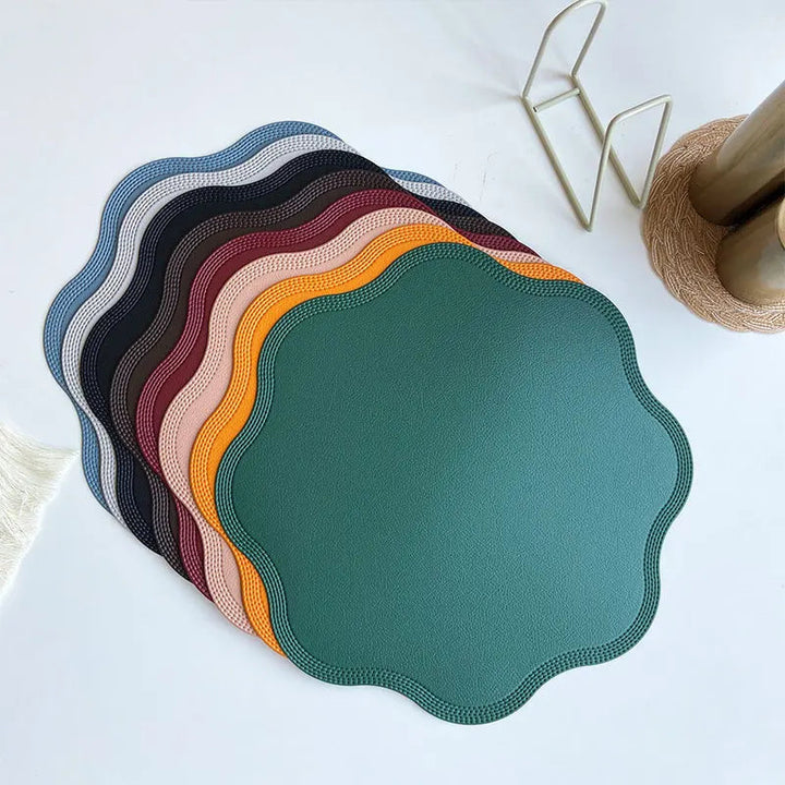 FloraMat | Luxury Round Faux Leather Placemats | Embossed Flower Design 5