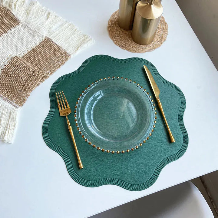 FloraMat | Luxury Round Faux Leather Placemats | Embossed Flower Design 6