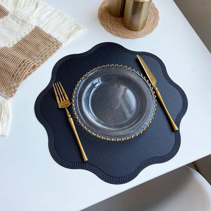 FloraMat | Luxury Round Faux Leather Placemats | Embossed Flower Design 7