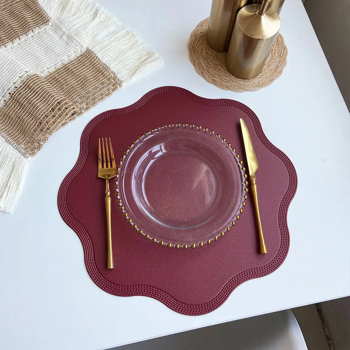 FloraMat | Luxury Round Faux Leather Placemats | Embossed Flower Design 8