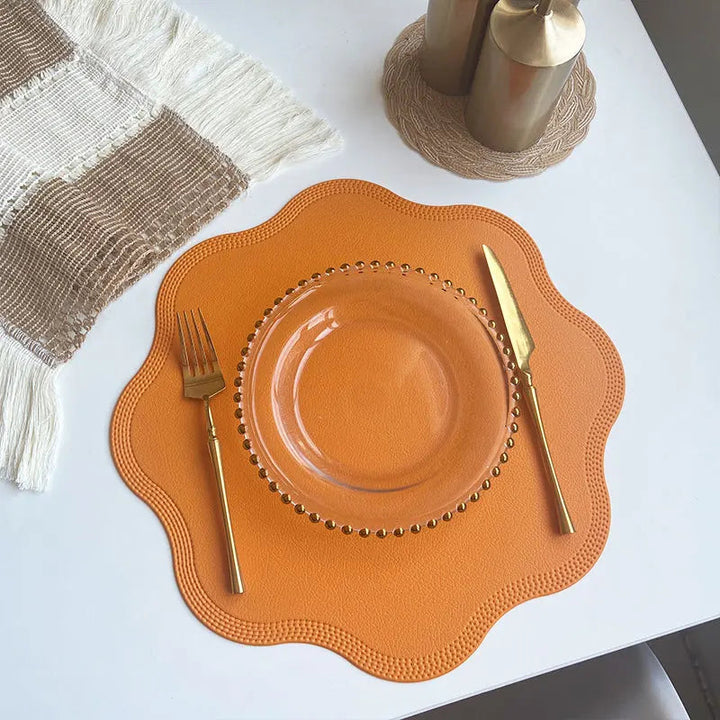 FloraMat | Luxury Round Faux Leather Placemats | Embossed Flower Design 9