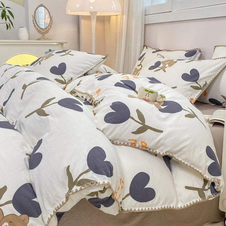 Floral Print Bedding Set | Duvet Cover, Bed Sheet &amp; Pillowcases | Machine Washable Woven Fabric, 4 Sizes, 6 Colours