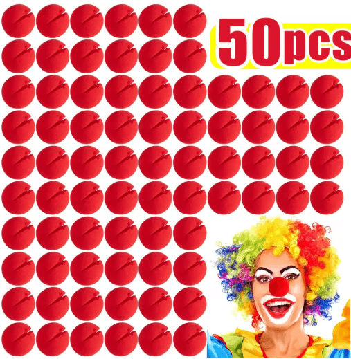 Foam Clown Nose Costume Prop | 1 to 100-Piece Bulk Packs | Soft Reusable Sponge for Parties, Halloween &amp; Circus Shows