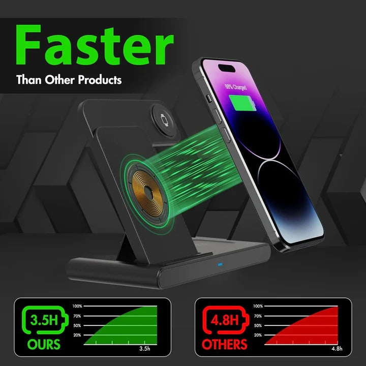 Foldable 3-in-1 Wireless Charging Stand Quick Charge LED
